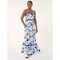 Roman Abstract Ric Rac Maxi Dress - Blue