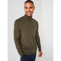 Lyle & Scott Cotton Merino Turtleneck Jumper- Green - Dark Green