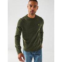 Lyle & Scott Lambswool Blend Crew Neck Jumper- Green - Dark Green