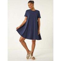 Roman Cotton Panelled Swing Stretch Dress - Navy