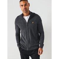 Lyle & Scott Lambswool Blend Zip Through Knitted Cardigan - Grey