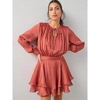 The Very Collection V Neck Ruffle Pleated Mini Dress - Pink