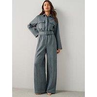 The Very Collection Long Sleeve Faux Suede Jumpsuit - Blue