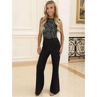 Ax Paris Velvet Sequin 2 In 1 Wide Leg Jumpsuit - Black