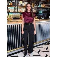 Ax Paris 2 In 1 Draped Neck Belted Wide Leg Jumpsuit - Purple