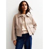 New Look Button Up Long Sleeve Shacket - Cream