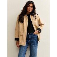 New Look Stone Contrast Collar Midi Barn Jacket