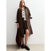 New Look Dark Brown Contrast Collar Trench Coat