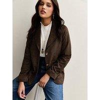 New Look Faux Suede Button Through Jacket - Dark Brown