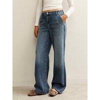New Look Mid-Rise Elasticated Waist Wide Leg Jeans - Blue