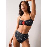 The Very Collection Polka Dot Floral Bikini Brief - Black