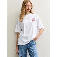 New Look White Bali Flower Print Oversized T-Shirt
