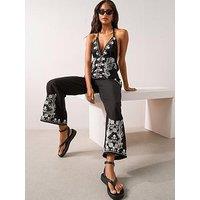 The Very Collection Embroidered Beach Trousers - Black