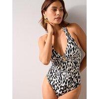 The Very Collection Shape Enhancing Mono Print Ruched Swimsuit