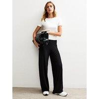 New Look Ribbed Wide Leg Trousers - Black