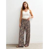 New Look Printed Textured Wide Leg Trousers - Brown