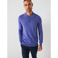 Lyle & Scott Cotton Merino Long Sleeve Knitted Polo - Dark Blue