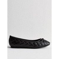 New Look Quilted Faux Leather Ballet Flats - Black