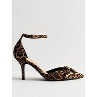 New Look Stone Leopard Print Buckle Front Stiletto Open Court Shoes - Beige