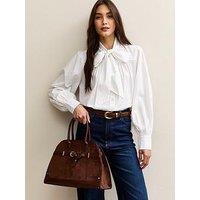 New Look Poplin Cotton Pussybow Neck Long Sleeve Blouse - White