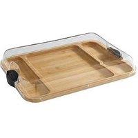 Faberware Large Build-A-Board Bamboo Grazing Board, Portable Snack Box With 3 Compartments, Rectangle Chopping Board, Clear Bpa-Free Lid And Black Locking Handles, Reusable Serving Board, 30.5Cm X 40.