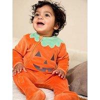 Jojo Maman Bebe Baby Unisex Velour Pumpkin All-In-One & Hat Set - Orange