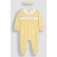 Jojo Maman Bebe Baby Girls Gingham Sleepsuit & Headband Set - Yellow
