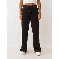 True Religion Branded Crystal Velour Straight Leg Sweat Pants - Black