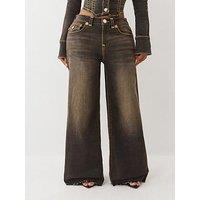 True Religion Jessie Super Baggy Flap Jeans - Dark Brown