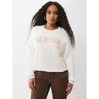 True Religion Embroidered Off Shoulder Sweater - White