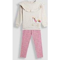 Jojo Maman Bebe Toddler Girls Unicorn Applique Frill Sweatshirt & Legging Set - Grey