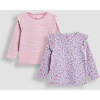 Jojo Maman Bebe Toddler Girls 2 Pack Ditsy And Stripe Frill Tops - Pink
