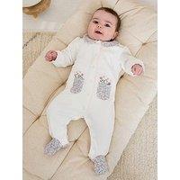 Jojo Maman Bebe Baby Girls Floral Embroidered Collar Sleepsuit - Cream