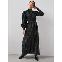 The Very Collection Polka Dot High Neck Midi Dress - Black