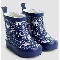 Jojo Maman Bebe Toddler Girls Short Cosy Lined Unicorn Print Wellie Boots - Navy