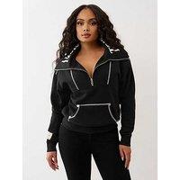 True Religion Contrast Stitch Half Zip Pullover - Black