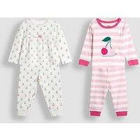 Jojo Maman Bebe Toddler Girls 2 Pack Cherry Print Jersey Pyjamas - Pink