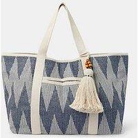 Accessorize Chevron Canvas Beach Bag - Blue