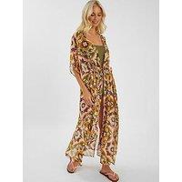 Accessorize Retro Floral Chiffon Maxi Kaftan - Pink