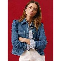 Mint Velvet Button Detail Denim Jacket - Blue