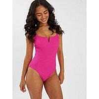 Accessorize V-Front Textured Swimsuit - Pink