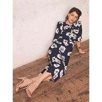 Mint Velvet Navy Floral Print Dress - Blue