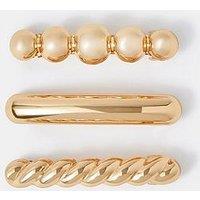 Accessorize 3-Pack Textured Barrette Hair Clips - Gold