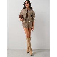 The Very Collection Houndstooth Funnel Neck Bomber Jacket - Brown