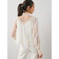 The Very Collection Romantic Sheer Ruffled Pleated Blouse - Cream