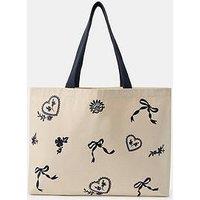 Accessorize Bow Embroidered Shopper Bag - Cream