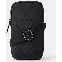 Accessorize Heart Quilted Nylon Phone Bag - Black