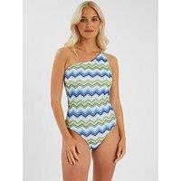 Accessorize Zig Zag Crochet One Shoulder Swimsuit - Blue