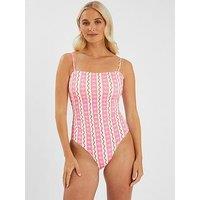 Accessorize Palm Print Stripe Swimsuit - Cream