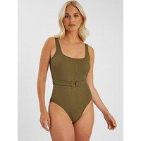 Accessorize Textured Belted Swimsuit - Green